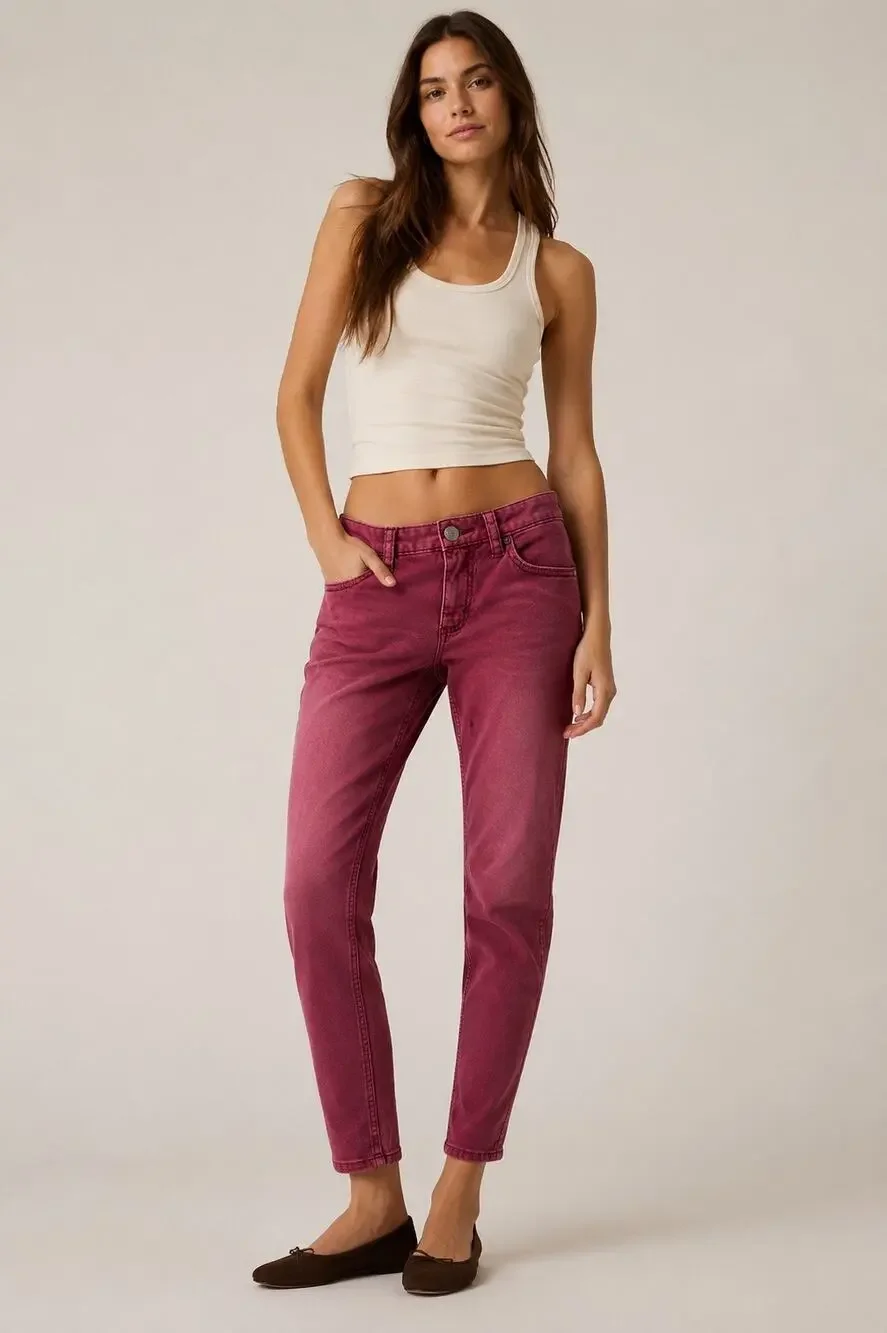 Free People Skinny Ankle Zip Jeans – Raspberry/Berry Wash – Women’s Size 24